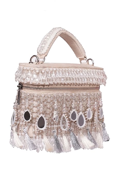 House Of Kosha Silver Mirrorwork Vanity Bag 