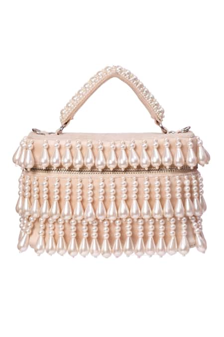 House of Kosha Ivory Pearl Embellished Vanity Bag 