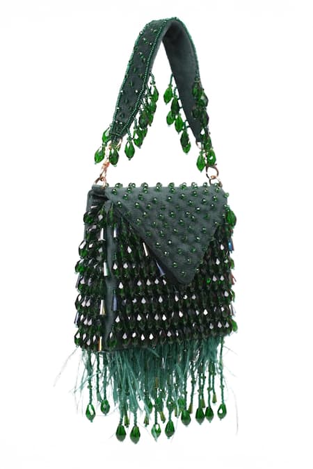 House Of Kosha Luna Green Suede Embellished Mini Bag 