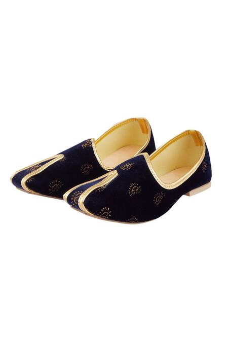 Shop_Arihant Rai Sinha_Blue Paisley Print Velvet Juttis _Online_at_Aza_Fashions