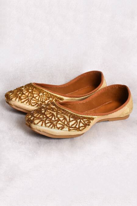 Buy_Nazaakat By Samara Singh_Gold Bead Embroidered Mojaris_Online_at_Aza_Fashions