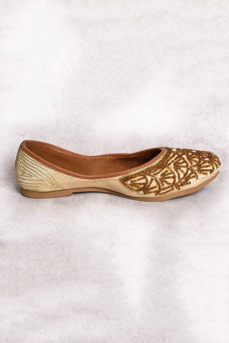 Shop_Nazaakat By Samara Singh_Gold Bead Embroidered Mojaris_Online_at_Aza_Fashions