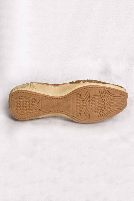 Nazaakat By Samara Singh_Gold Bead Embroidered Mojaris_at_Aza_Fashions