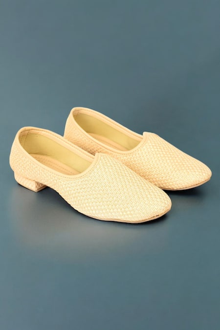 Arihant Rai Sinha Beige Woven Mojaris with Stitch Detailing 