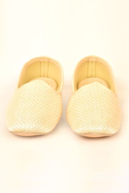 Shop_Arihant Rai Sinha_Beige Woven Mojaris With Stitch Detailing _at_Aza_Fashions