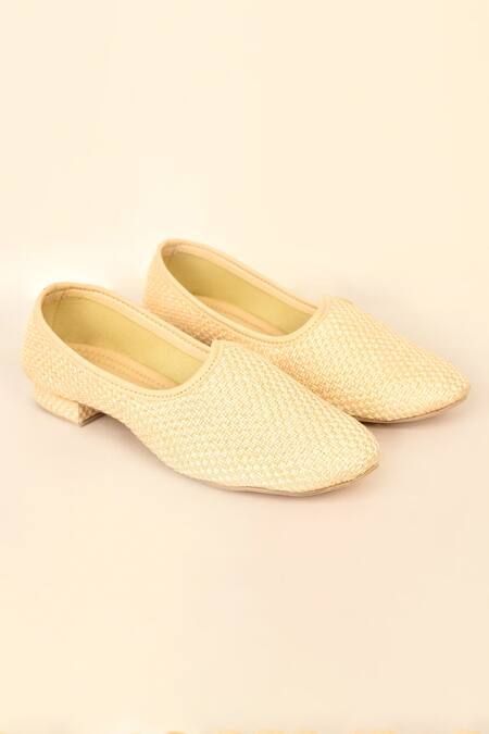 Arihant Rai Sinha_Beige Woven Mojaris With Stitch Detailing _Online_at_Aza_Fashions