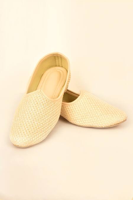 Buy_Arihant Rai Sinha_Beige Woven Mojaris With Stitch Detailing _Online_at_Aza_Fashions