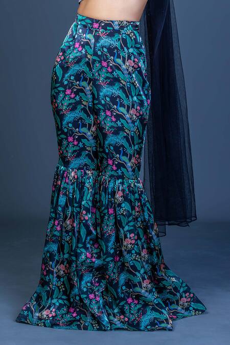 Shop_Damoiselle_Black Chinon, Viscose, Shantoon, Net Sequins, Midnight Peacock Charm Coord Set 