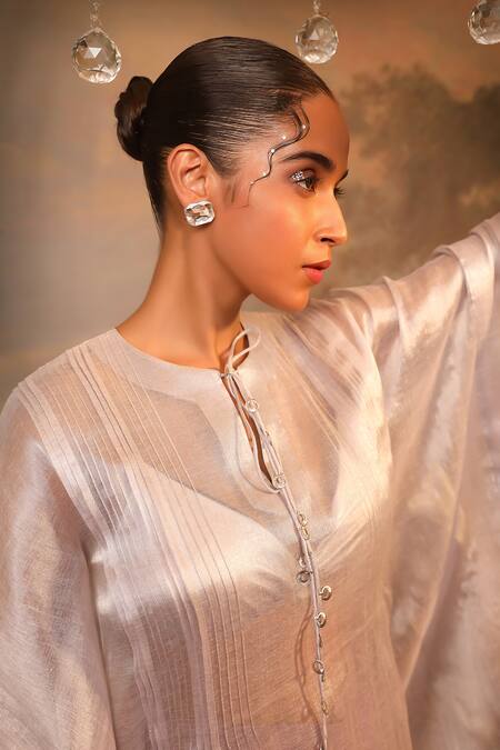 Buy_Jigya Japra_Lilac Silk, Tissue Beads Round Neck Designer Purple Kaftan Pant Set _Online_at_Aza_Fashions