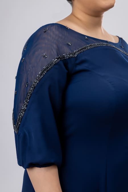 Buy_Mamicha_Navy Crepe Boat Neck Designer Blue Dress