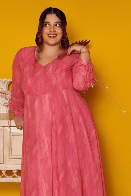 Mamicha Pink Georgette V-neck Intrigue Dress Online at Aza Fashions Mamicha_Pink Georgette V-neck Intrigue Dress_Online_at_Aza_Fashions