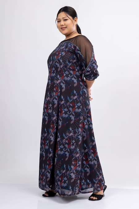 Mamicha_Black Georgette Round Neck Noir Whispers Dress_Online_at_Aza_Fashions