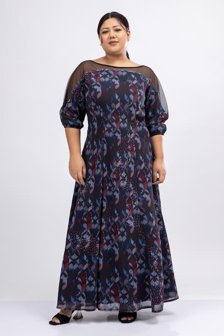 Buy_Mamicha_Black Georgette Round Neck Noir Whispers Dress_Online_at_Aza_Fashions