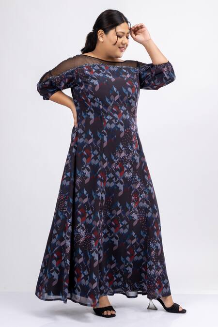 Shop_Mamicha_Black Georgette Round Neck Noir Whispers Dress_Online_at_Aza_Fashions