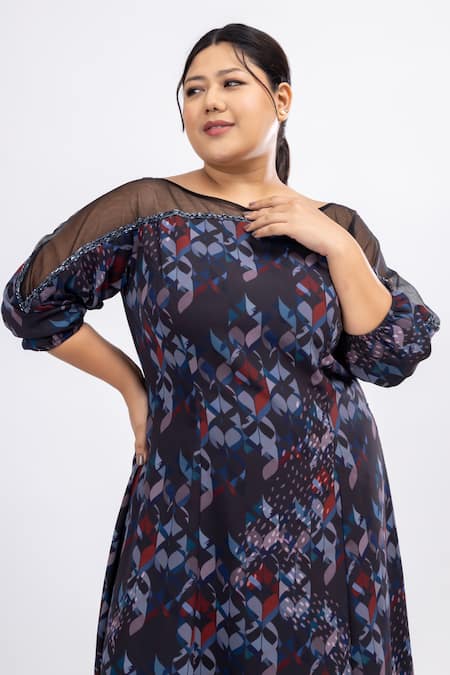 Mamicha_Black Georgette Round Neck Noir Whispers Dress_at_Aza_Fashions