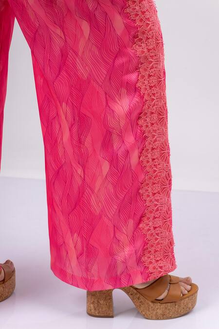 Mamicha_Pink Satin, Crepe Beads, Lace Collared Co-ord Set_at_Aza_Fashions