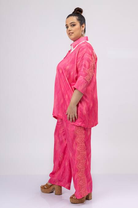 Buy_Mamicha_Pink Satin, Crepe Beads, Lace Collared Co-ord Set