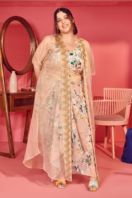 Mamicha Beige Vintage Skirt Cape Co-ord Set 