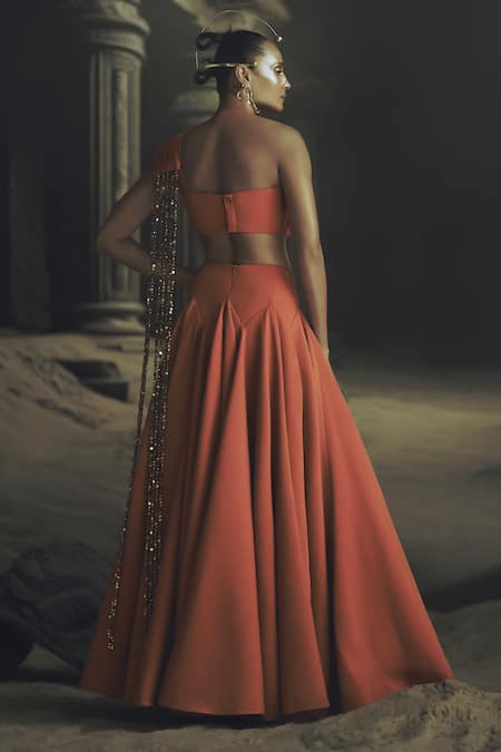 Nikhil Thampi Rust Godet Lehenga Set 