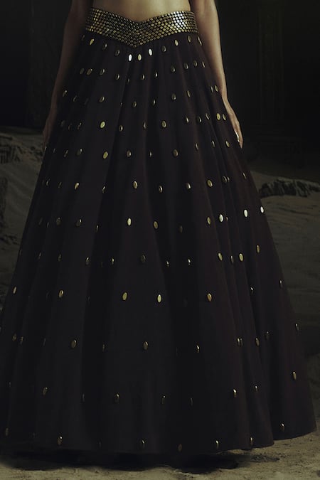 Nikhil Thampi_Brown Beads Halter Neck Cocoa Lehenga Set _Online_at_Aza_Fashions