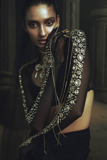 Nikhil Thampi_Black Off-shoulder Draped Skirt And Blouse Set _at_Aza_Fashions