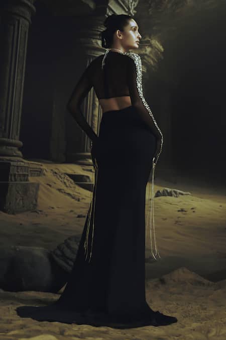 Nikhil Thampi Black Draped Skirt & Blouse Set 