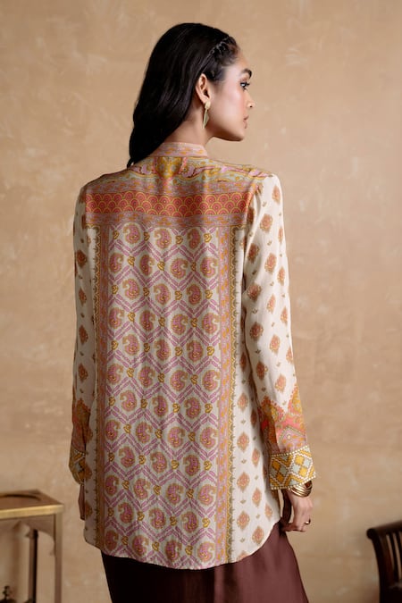 Shop Ritu Kumar Beige Viscose Embroidery Mandarin Collar Multi Designer Kurta at Aza Fashions Shop_Ritu Kumar_Beige Viscose Embroidery Mandarin Collar Multi Designer Kurta _at_Aza_Fashions