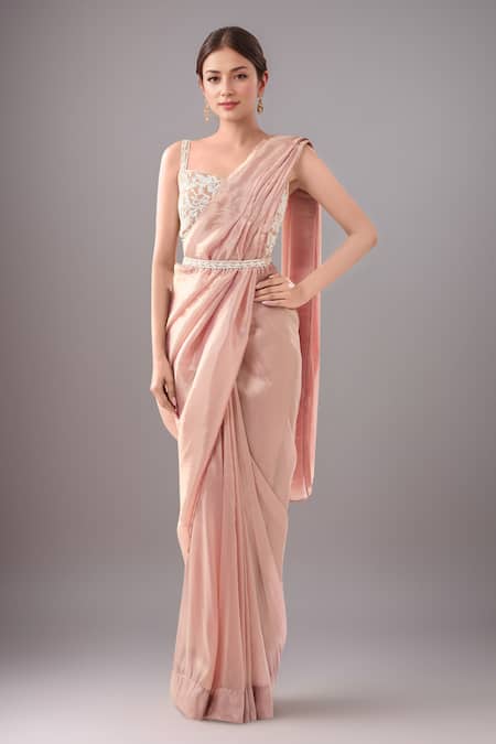 Samyukta Singhania Pink Crepe Pre-Draped Saree Set 