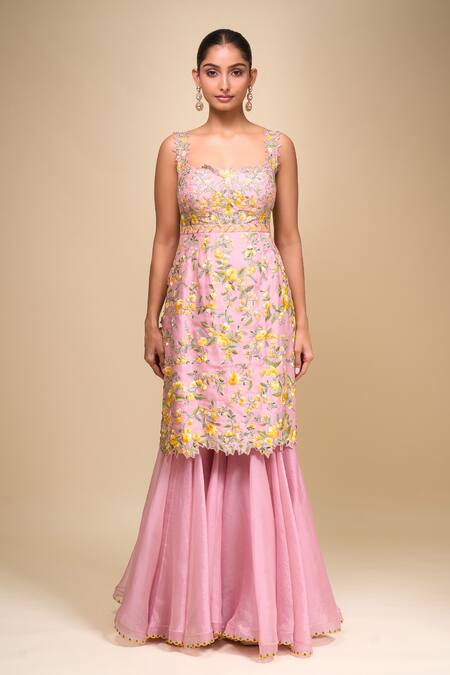 Shop_Anushree Reddy_Pink Embroidery Square Neck Malaika Sharara Set _Online_at_Aza_Fashions