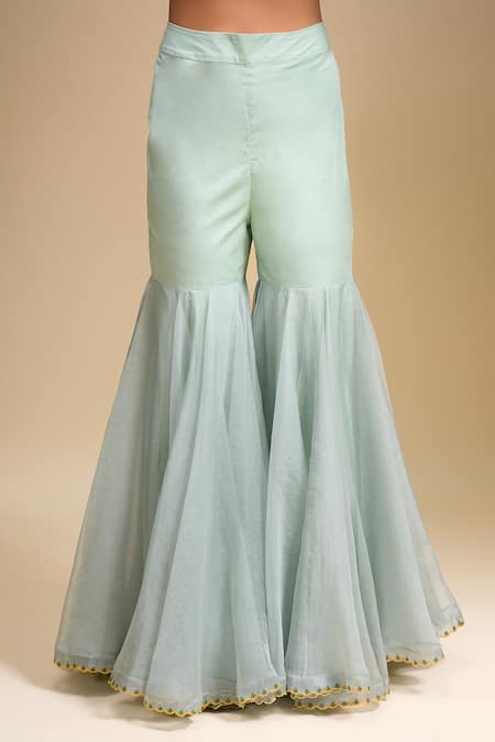 Shop_Anushree Reddy_Blue Chiffon, Georgette Embroidery Square Neck Malaika Sharara Set _Online_at_Aza_Fashions