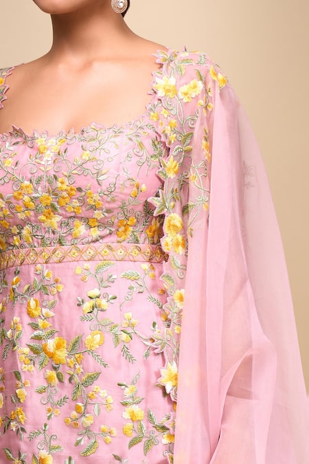 Buy Anushree Reddy Pink Embroidery Square Neck Malaika Floral Sharara Set Online at Aza Fashions Buy_Anushree Reddy_Pink Embroidery Square Neck Malaika Floral Sharara Set _Online_at_Aza_Fashions