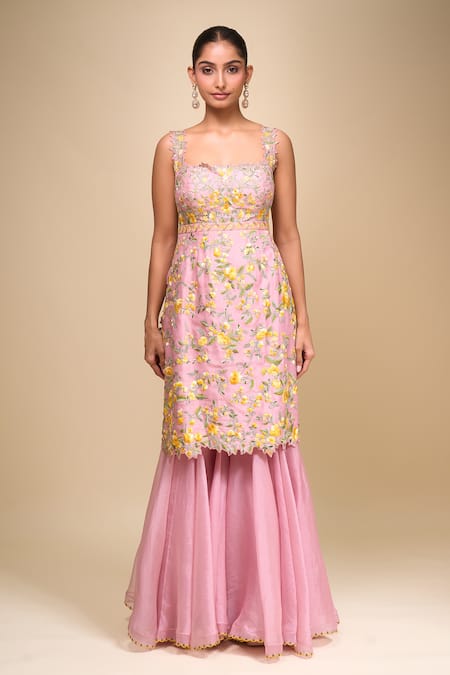 Shop Anushree Reddy Pink Embroidery Square Neck Malaika Floral Sharara Set Online at Aza Fashions Shop_Anushree Reddy_Pink Embroidery Square Neck Malaika Floral Sharara Set _Online_at_Aza_Fashions