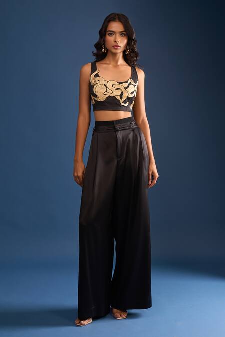 Shop AK-OK Black Applique, Embroidery Open , Round Jacket Trouser Set Online at Aza Fashions Shop_AK-OK_Black Applique, Embroidery Open , Round Jacket Trouser Set_Online_at_Aza_Fashions