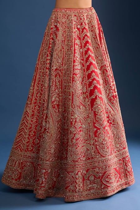 Kalighata Red Tassels, Sequins, Embroidery Sweetheart Neck Mushafir Bridal Lehenga Set Online at Aza Fashions Kalighata_Red Tassels, Sequins, Embroidery Sweetheart Neck Mushafir Bridal Lehenga Set _Online_at_Aza_Fashions