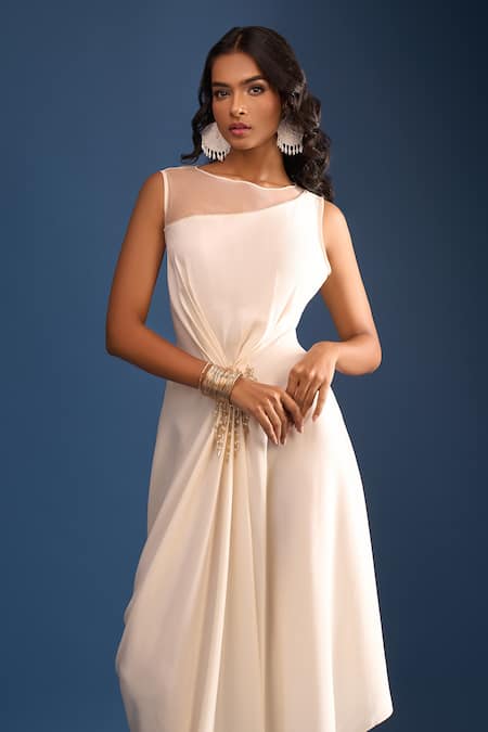 Buy Tarun Tahiliani Ivory Beads Placement Embroidered Draped Dress Online at Aza Fashions Buy_Tarun Tahiliani_Ivory Beads Placement Embroidered Draped Dress _Online_at_Aza_Fashions