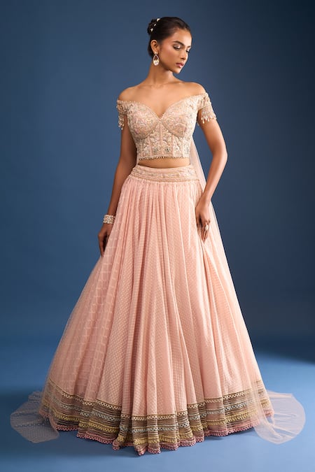 Tarun Tahiliani Blush Pink Corset Lehenga Set 