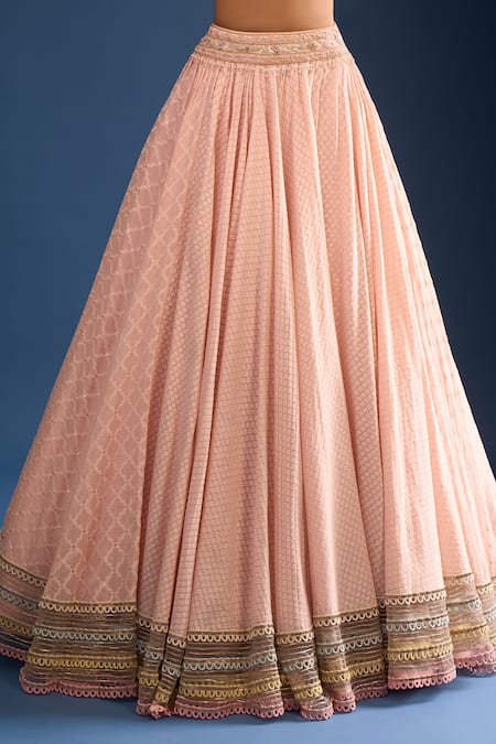 Tarun Tahiliani_Pink Embroidery Off-shoulder Blush Corset Lehenga Set _at_Aza_Fashions
