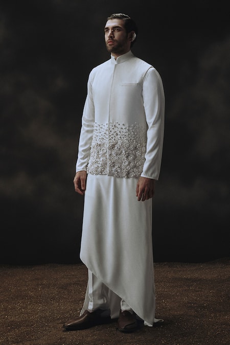 Nikhil Thampi Designer White Nehru Jacket Set 