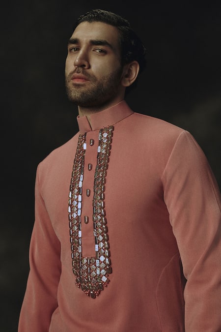 Nikhil Thampi Designer Kurta Set With Holographic Beads 
