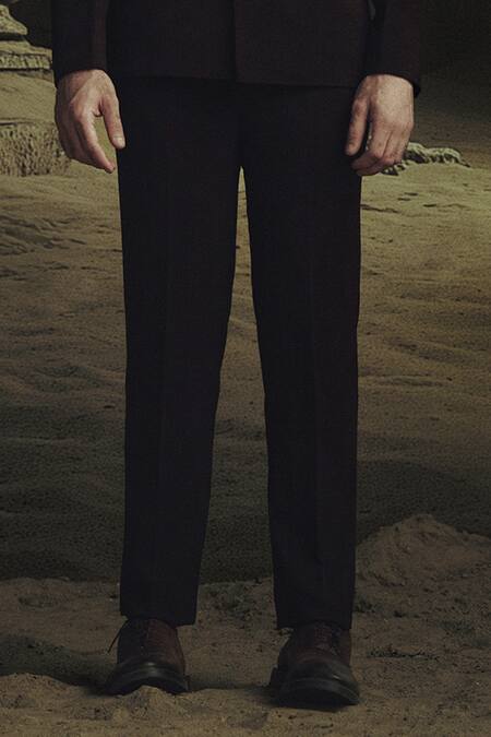 Nikhil Thampi_Brown Beads Cocoa Gold Embroidered Bandhgala Set _Online_at_Aza_Fashions