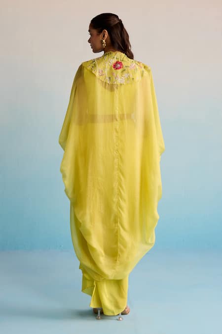 House Of Armuse Yellow Hand-Painted Cape & Skirt Set 