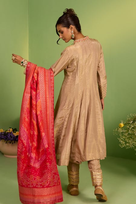 Shop House Of Armuse Brown Silk Gota Patti Round Neck Nyomi Suit Set at Aza Fashions Shop_House Of Armuse_Brown Silk Gota Patti Round Neck Nyomi Suit Set _at_Aza_Fashions