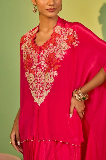 Buy House Of Armuse Pink Crepe Embroidery Round Neck Lumina Hot Kaftan Top And Skirt Set Buy_House Of Armuse_Pink Crepe Embroidery Round Neck Lumina Hot Kaftan Top And Skirt Set