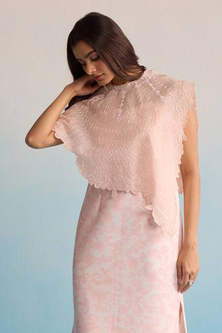 Buy House Of Armuse Blush Neoprene Sequins, Cut Work Celene Cape And Skirt Set Online at Aza Fashions Buy_House Of Armuse_Blush Neoprene Sequins, Cut Work Celene Cape And Skirt Set _Online_at_Aza_Fashions