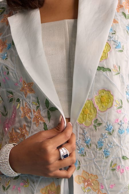 House Of Armuse Blue Organza, Crepe Embroidery Open , Square Lilou Coord Set Online at Aza Fashions House Of Armuse_Blue Organza, Crepe Embroidery Open , Square Lilou Coord Set _Online_at_Aza_Fashions