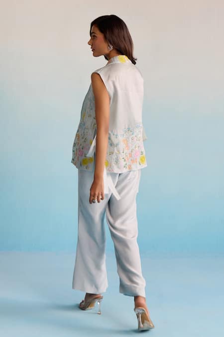 Shop House Of Armuse Blue Organza, Crepe Embroidery Open , Square Lilou Coord Set at Aza Fashions Shop_House Of Armuse_Blue Organza, Crepe Embroidery Open , Square Lilou Coord Set _at_Aza_Fashions