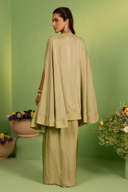 Shop House Of Armuse Green Silk, Tussar Sequins, Pearls Round Neck Henham Kaftan Set at Aza Fashions Shop_House Of Armuse_Green Silk, Tussar Sequins, Pearls Round Neck Henham Kaftan Set _at_Aza_Fashions