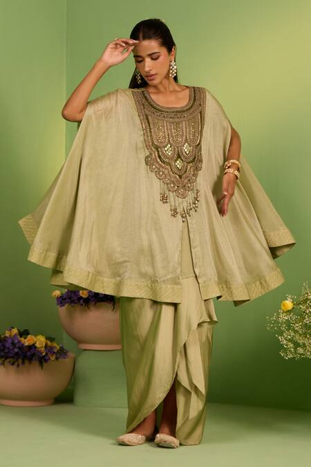 Buy House Of Armuse Green Silk, Tussar Sequins, Pearls Round Neck Henham Kaftan Set Online at Aza Fashions Buy_House Of Armuse_Green Silk, Tussar Sequins, Pearls Round Neck Henham Kaftan Set _Online_at_Aza_Fashions