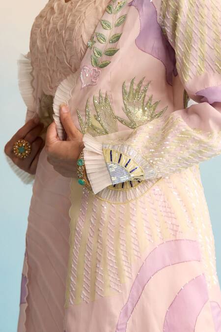 Shop House Of Armuse Blush Silk, Organza Sequins, Cut Work, Pink Handpainted Skirt And Jacket Set Online at Aza Fashions Shop_House Of Armuse_Blush Silk, Organza Sequins, Cut Work, Pink Handpainted Skirt And Jacket Set _Online_at_Aza_Fashions