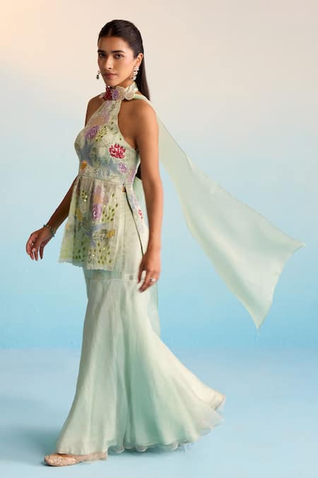 House Of Armuse Mint Organza Sequins Halter Neck Ocean Breeze Sharara Set Online at Aza Fashions House Of Armuse_Mint Organza Sequins Halter Neck Ocean Breeze Sharara Set _Online_at_Aza_Fashions